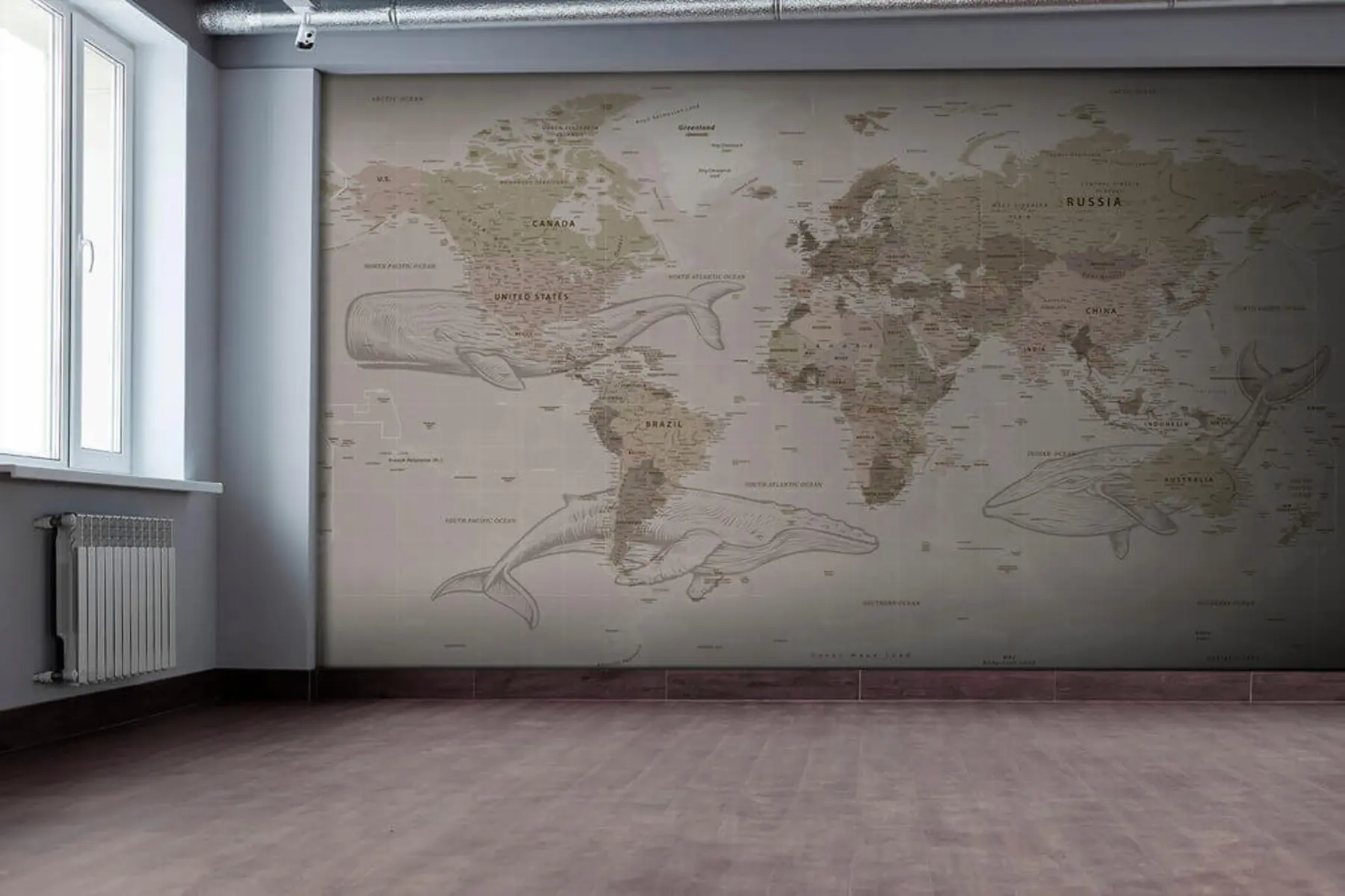 fototapeter Verdenskort med hvaler u50449