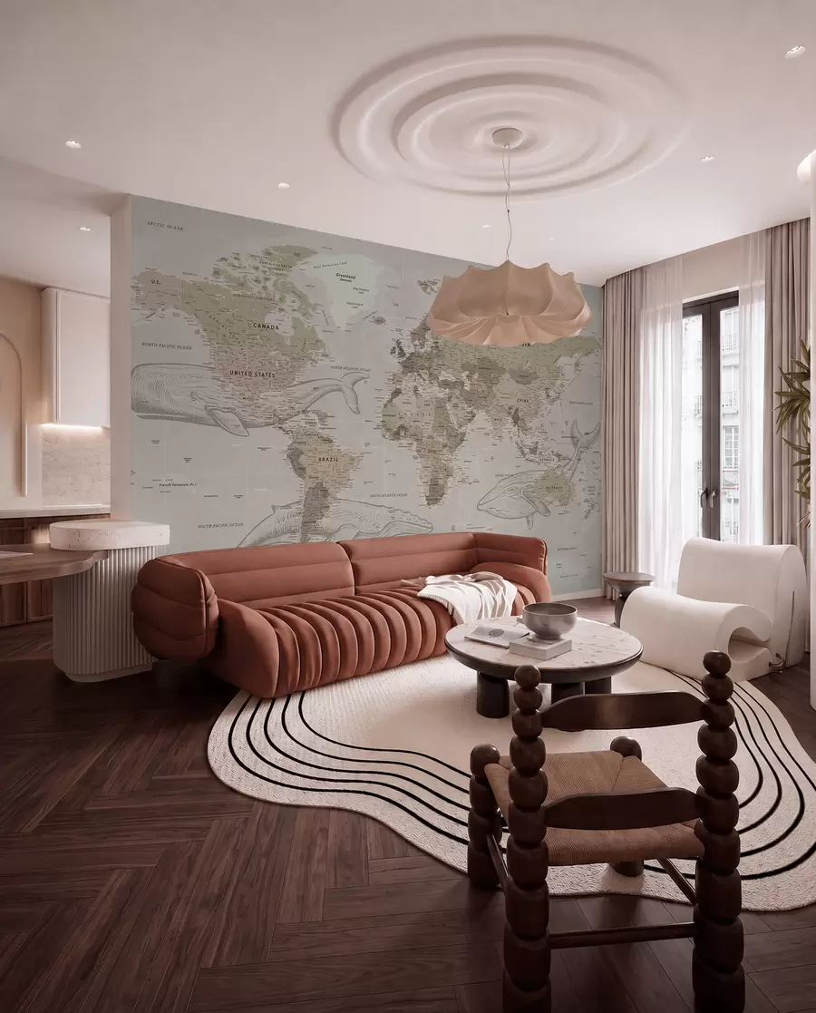 fototapeter Verdenskort med hvaler u50449