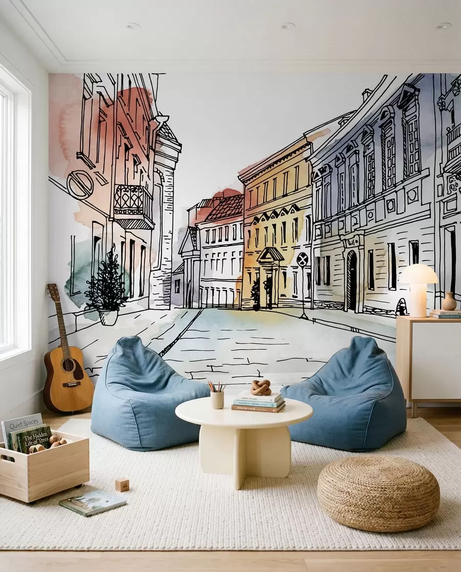 Murale Vieille ville, marqueur et aquarelle u51062