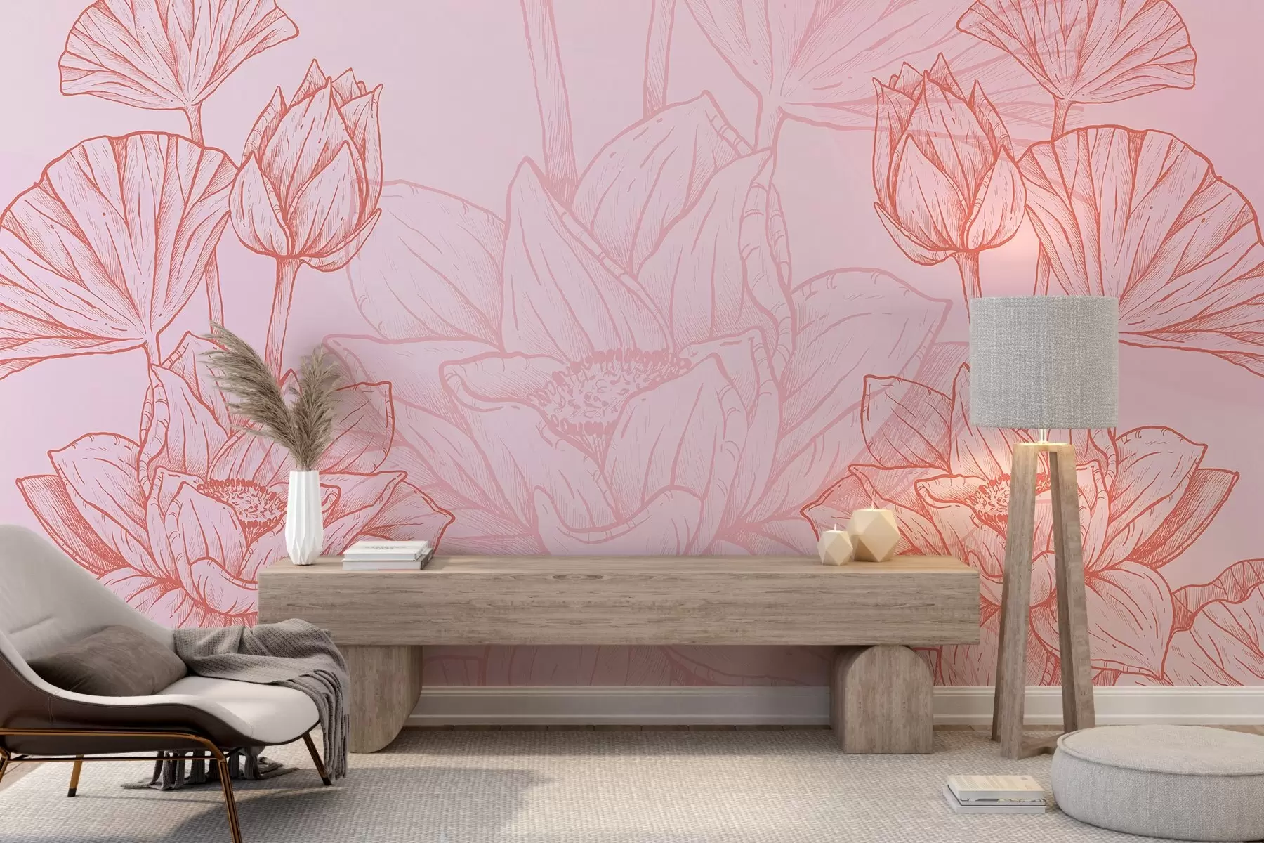 fototapeter Store blomster i rosa toner w02541