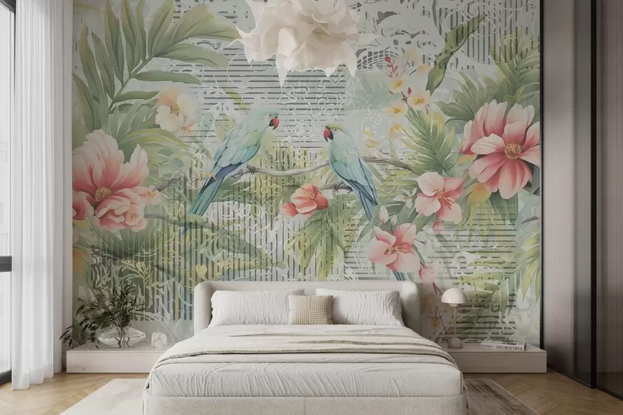 Murale Perroquets dans les buissons tropicaux w08508