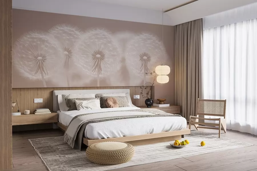 Fototapete Zarte rosa luftigen Löwenzahn auf einem rosa natürlichen Hintergrund w08498v1