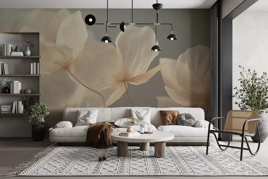 Fototapete Lotusblüten, eine zarte Komposition mit grauem Hintergrund w08500v2