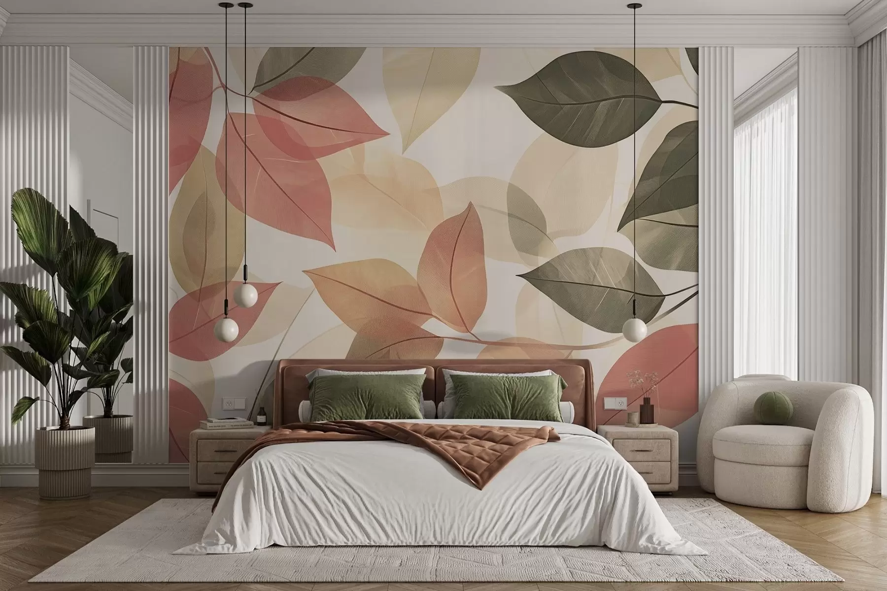 Fototapete Zweige mit Blättern in Rot- und Grüntönen w08502