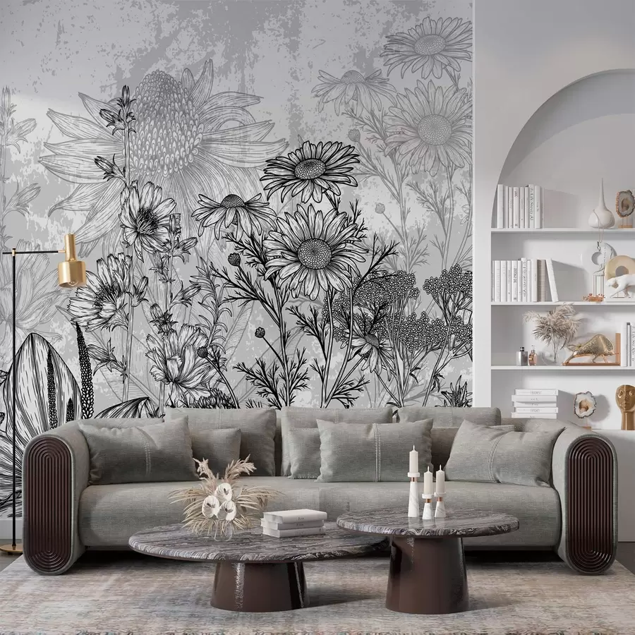 Fototapete Wildblumen im grafischen Stil w02523