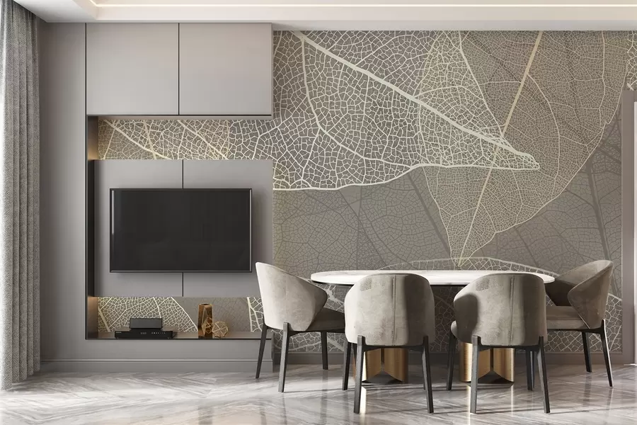 Fototapete nahaufnahme von Blättern mit Adern in warmen Grautönen w02520v2