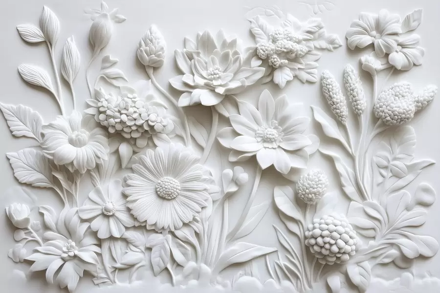 Fototapete tapete im Flachreliefstil mit Gartenblumen w02546