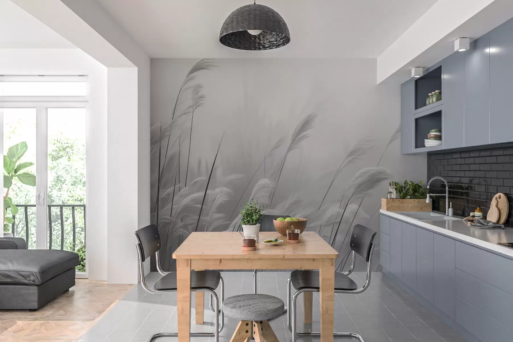 Murale Herbe sèche en blanc et noir w02599v1