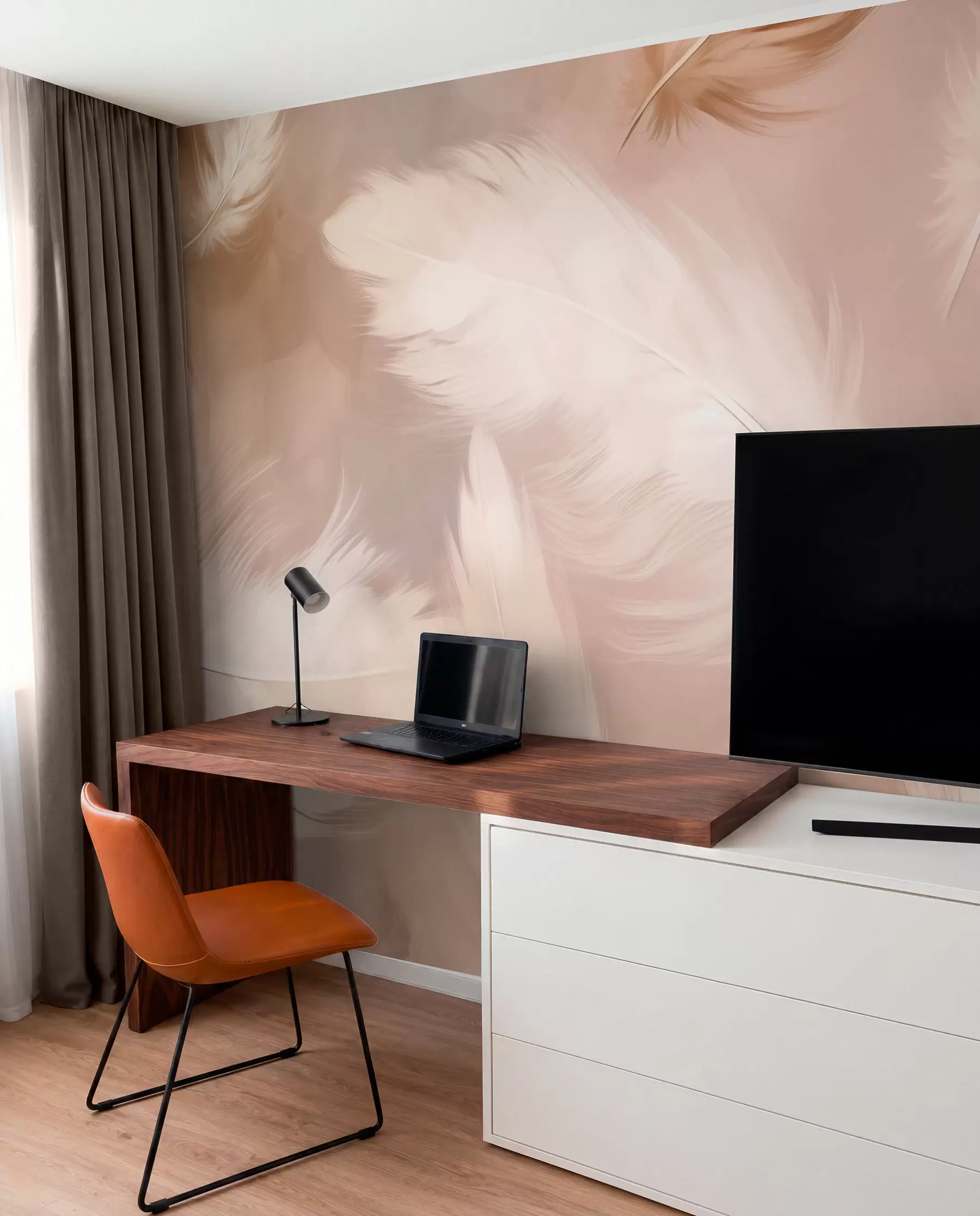 fototapeter Store fjer i beige w02601v1