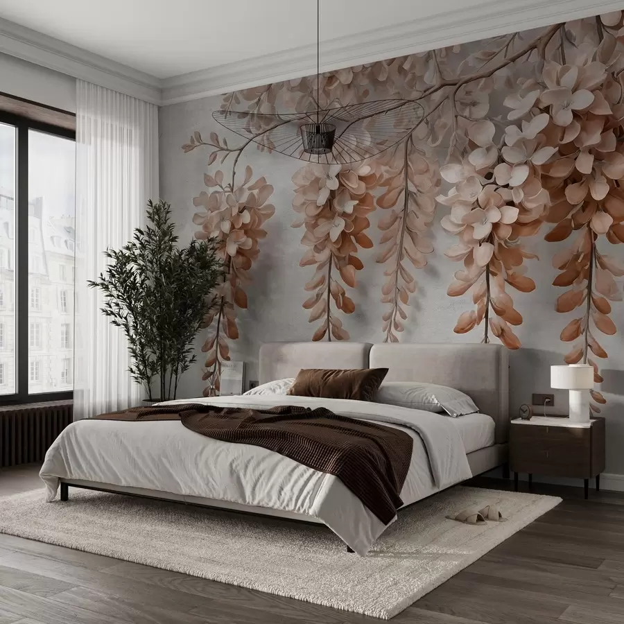 Fototapete Üppiger Blumenstrauß an einer Wand im Aquarellstil w02611v1