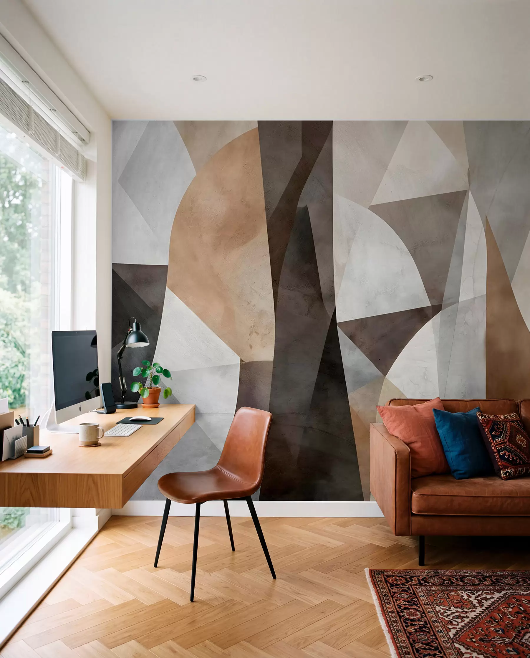 fototapeter Abstrakt moderne kunst med geometriske former i nuancer af brun, grå og beige w08530