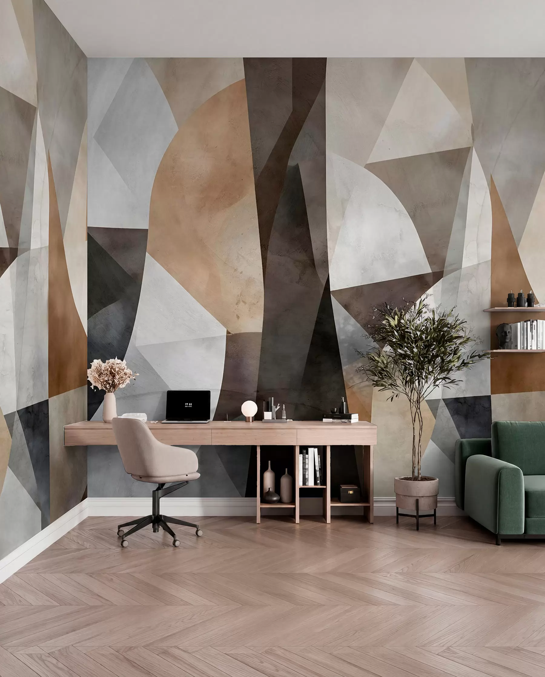 fototapeter Abstrakt moderne kunst med geometriske former i nuancer af brun, grå og beige w08530