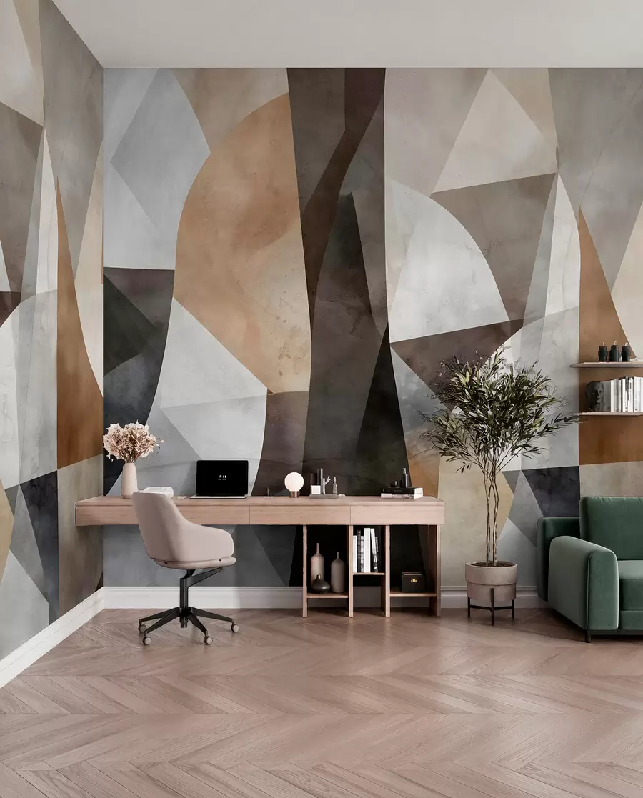 fototapeter Abstrakt moderne kunst med geometriske former i nuancer af brun, grå og beige w08530