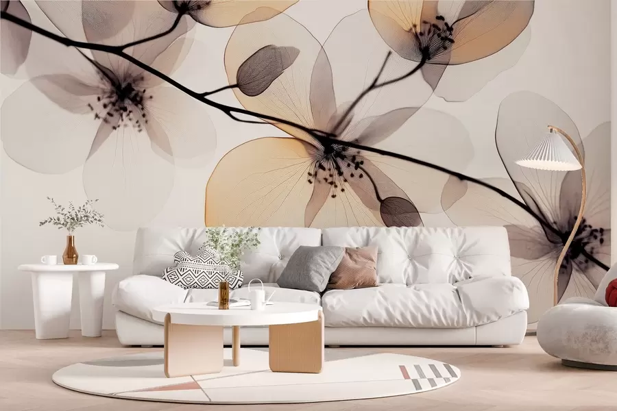 Fototapete zarter und raffinierter Zweig mit transparenten Blüten w02630