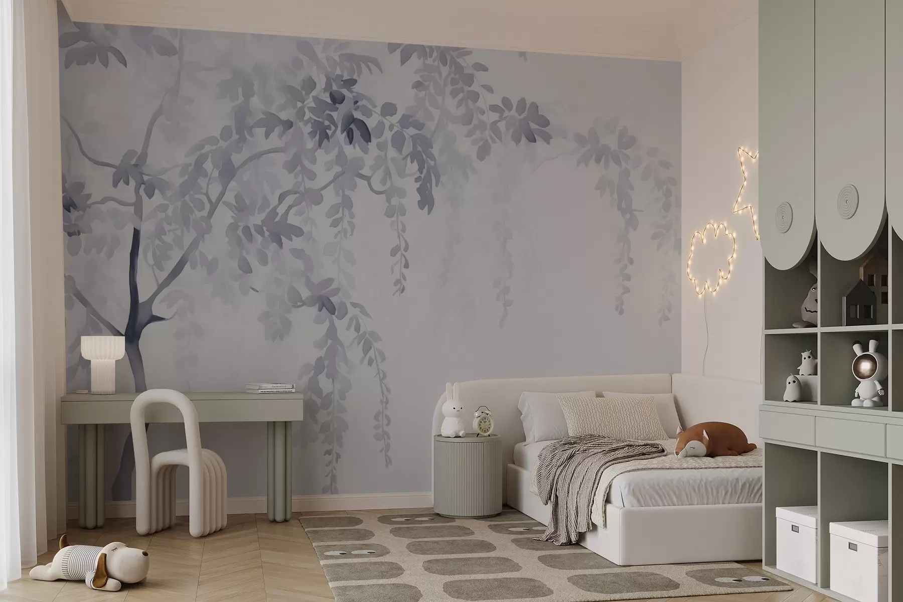 fototapeter Silhuet af akacietræ med grene og blade i akvarelstil w02635v1