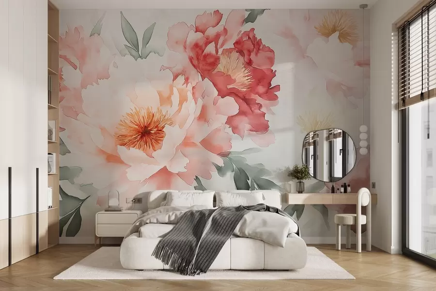 Murale Grandes pivoines délicates à l'aquarelle w08571