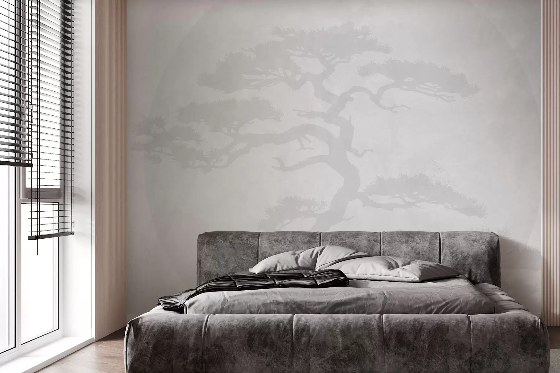 Fototapete Japanischer Bonsaibaum und Geometrie Grunge-Hintergrund w08554