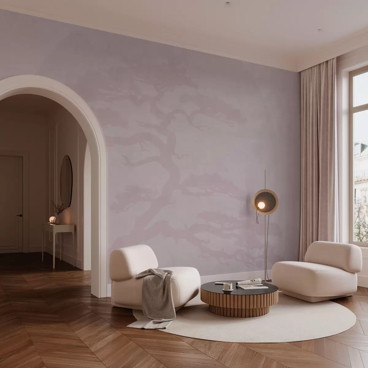 fototapeter Japansk bonsai-træ og geometrisk grunge-baggrund w08554v2