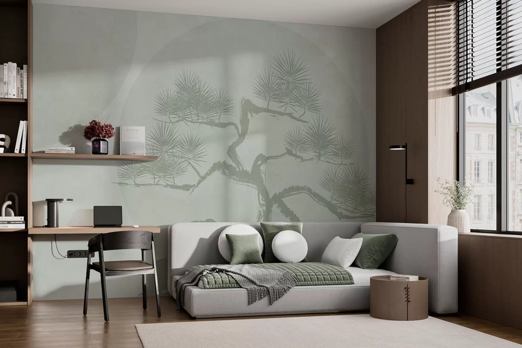 Fototapete Bonsai Japanisch Minimalismus Geometrie Grunge Hintergrund w08556v2