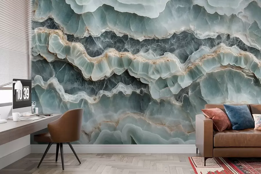 fototapeter Marmoroverflade med en efterligning af bølgede harpikslinjer w08561