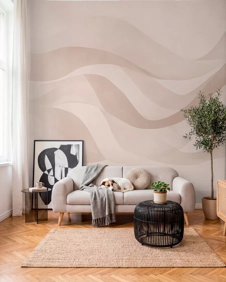 fototapeter Glatte bølger i bløde beige toner i akvarelstil w08564