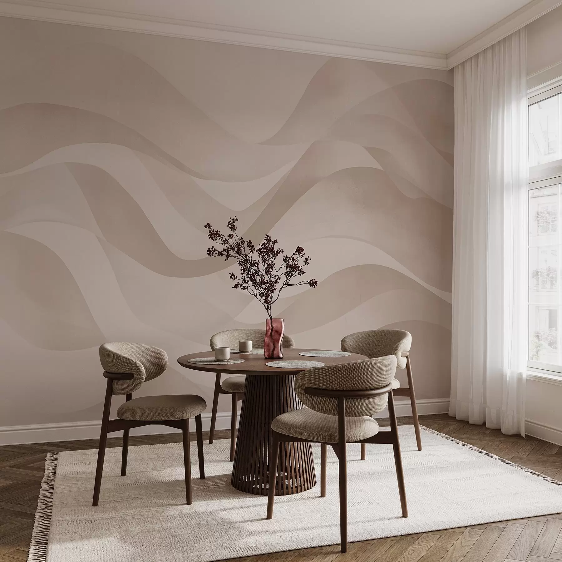 fototapeter Glatte bølger i bløde beige toner i akvarelstil w08564