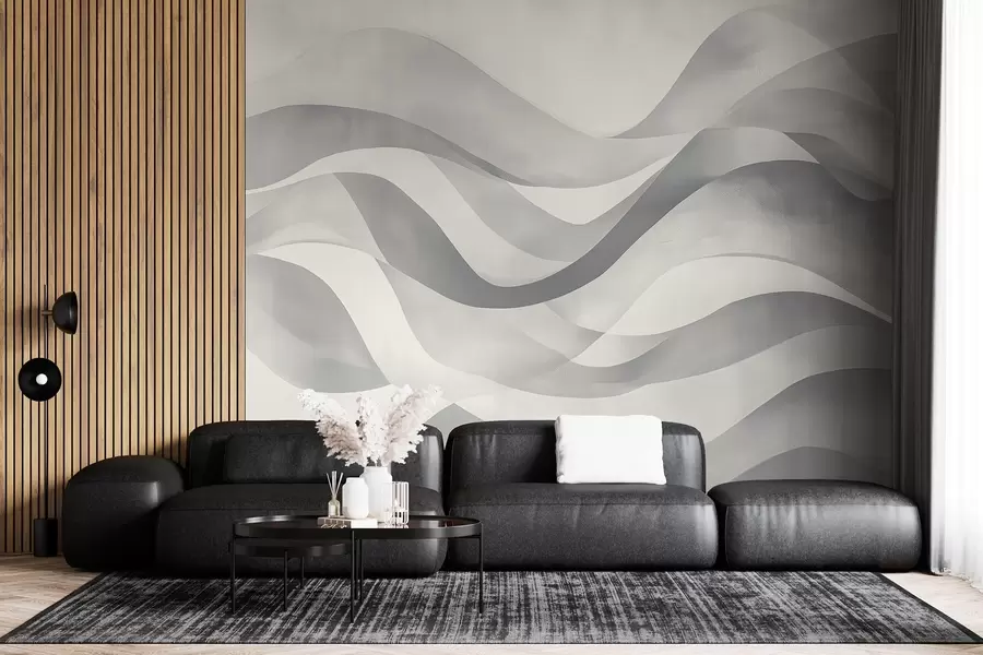 Fototapete Sanfte Wellen in grau-blauen Tönen im Aquarellstil w08564v1