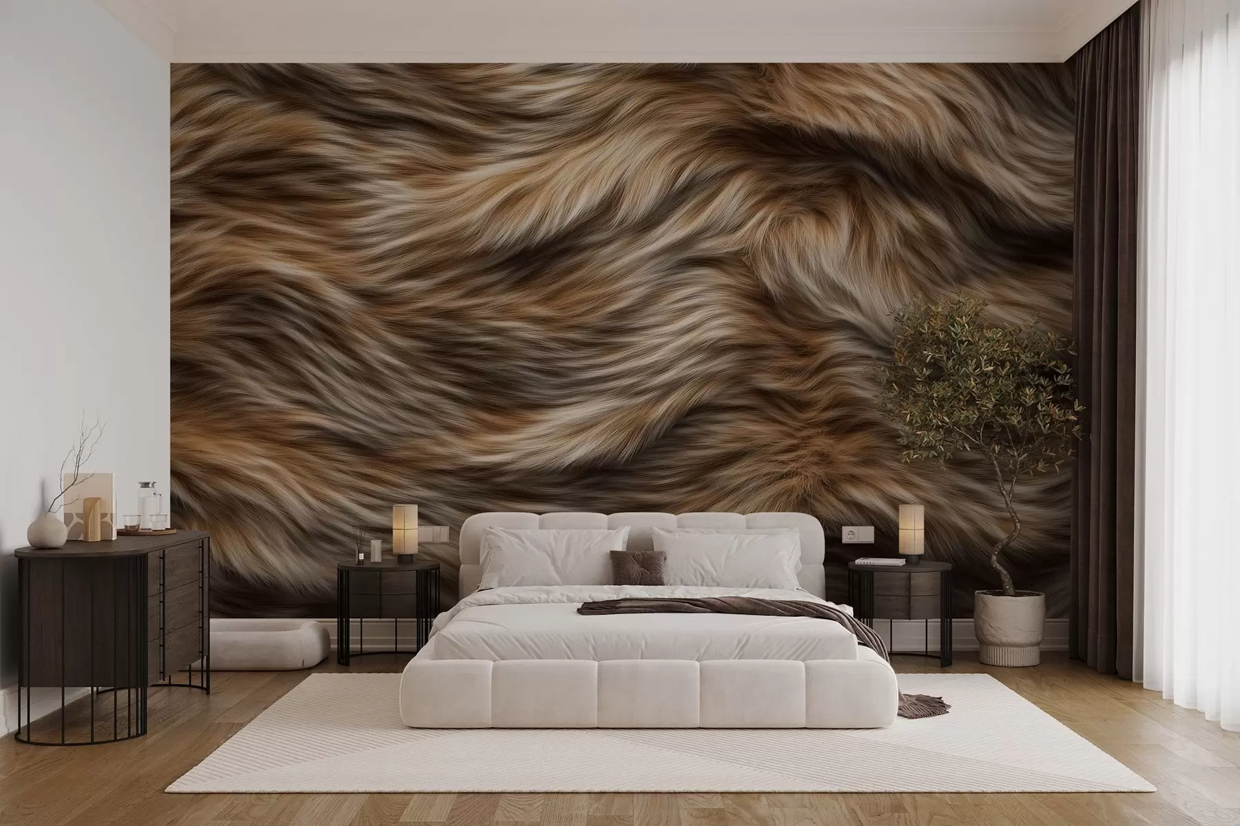 Murale papier peint imitation fourrure douillette dans les tons beige et marron w02687