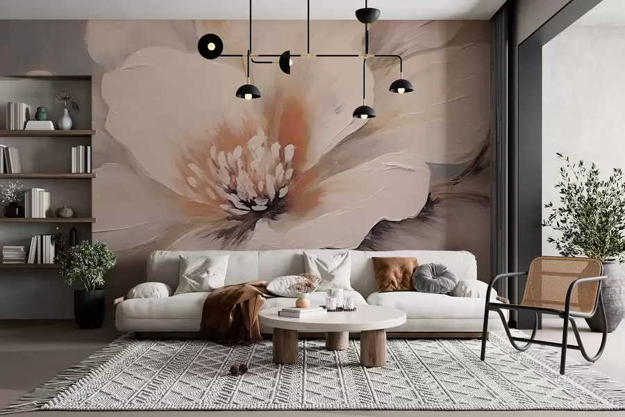 fototapeter Abstrakt hvid blomst på grå baggrund w02702