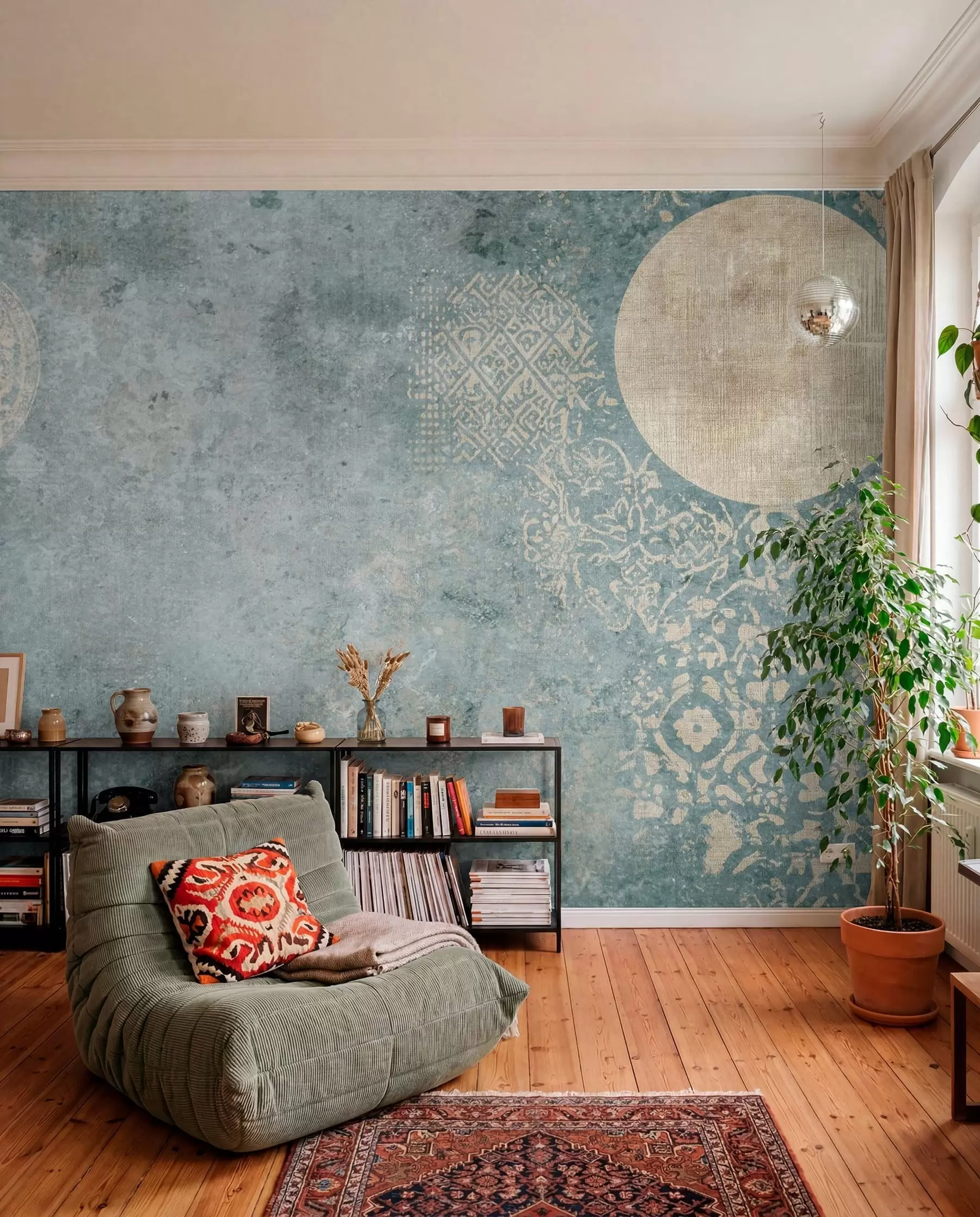 Murale Cercles jaunes sur fond vieilli w08627