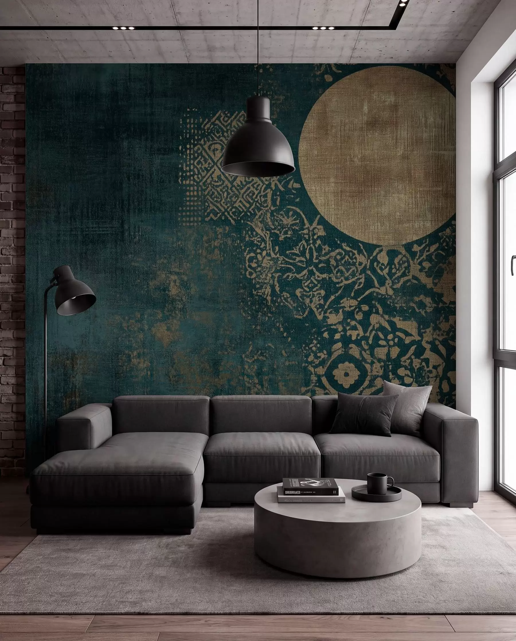 Murale Cercles jaunes sur fond vieilli foncé w08628