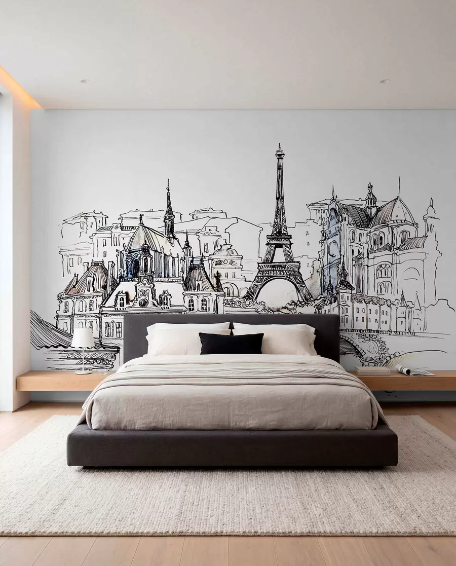 fototapeter Paris' skyline i kunstnerisk omrids u77704