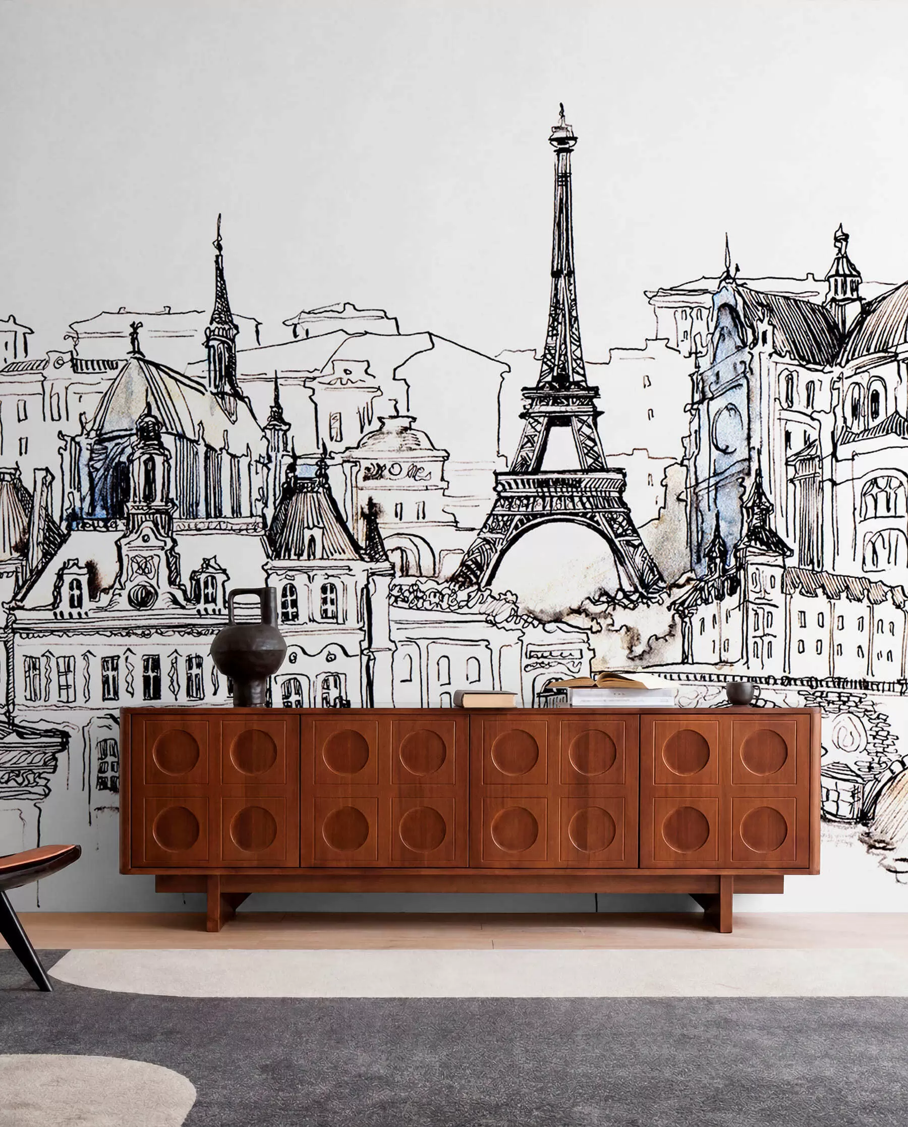 fototapeter Paris' skyline i kunstnerisk omrids u77704