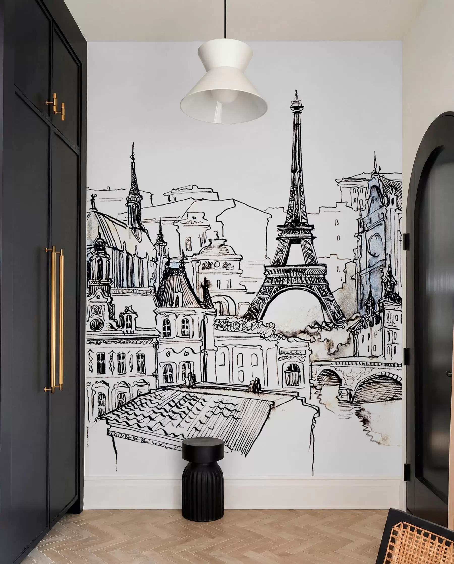 fototapeter Paris' skyline i kunstnerisk omrids u77704