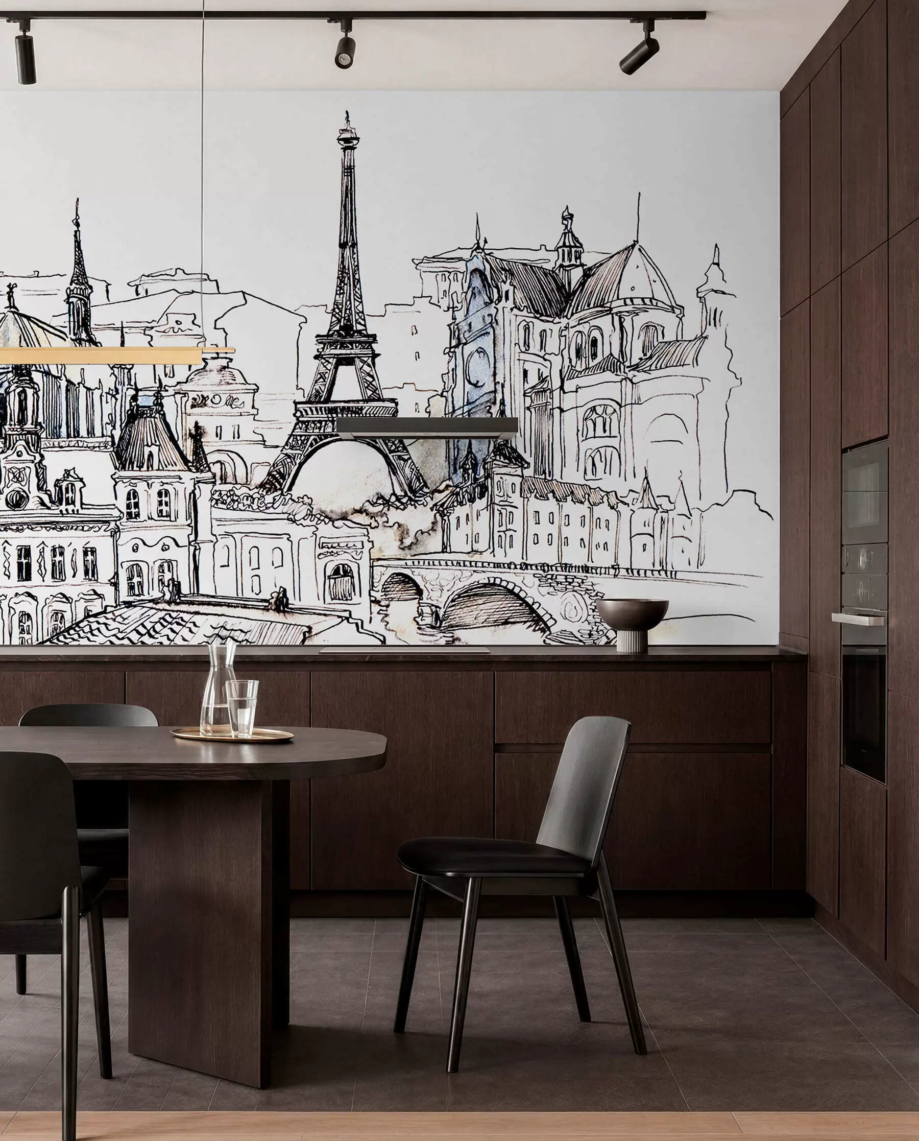 fototapeter Paris' skyline i kunstnerisk omrids u77704