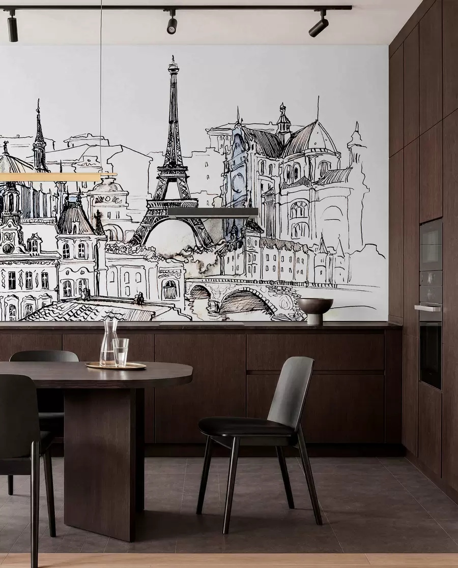 fototapeter Paris' skyline i kunstnerisk omrids u77704
