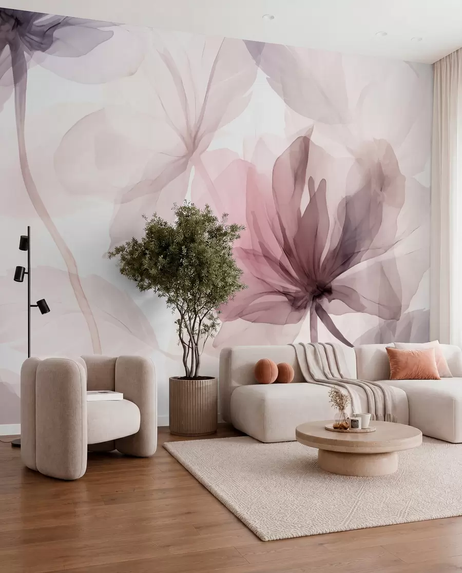 fototapeter Flygtige blomster i sarte pastelfarver w02755