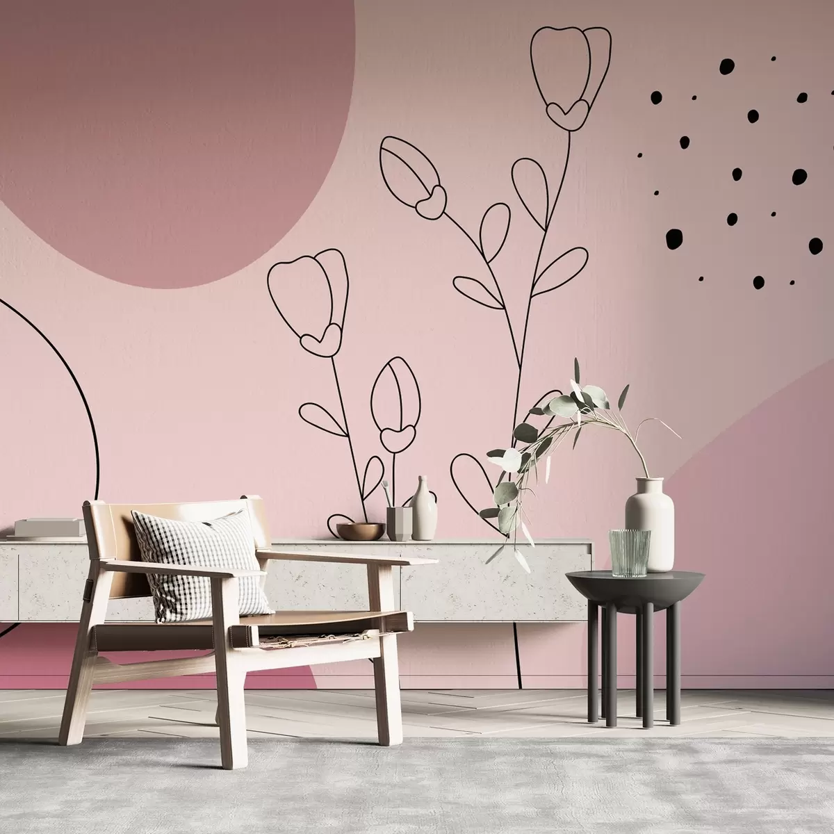 fototapeter abstraktion i lyserøde farver w02803