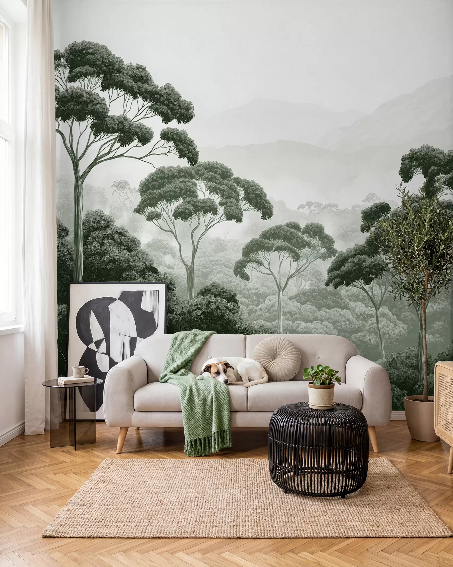 fototapeter Jungleskov, bjerge, tropisk, natur, store træer, mørkegrønne farver w02739v1