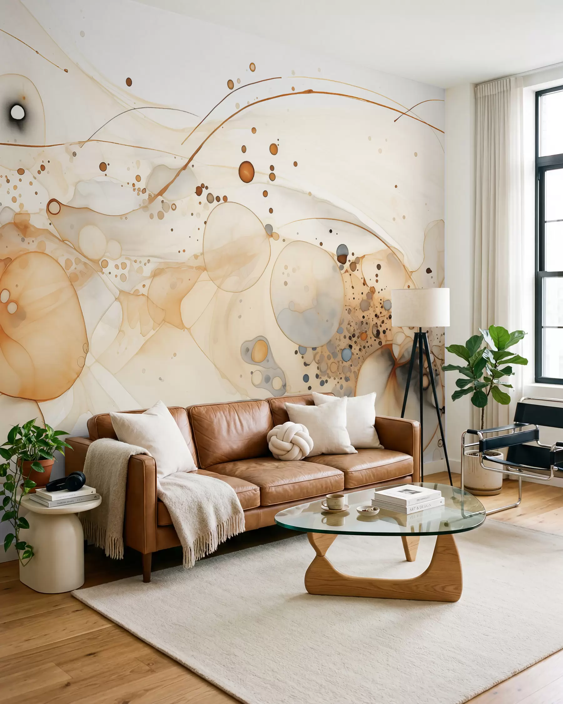 fototapeter Abstrakt tuschkunst, flydende stil, beige farvepalet  w02744