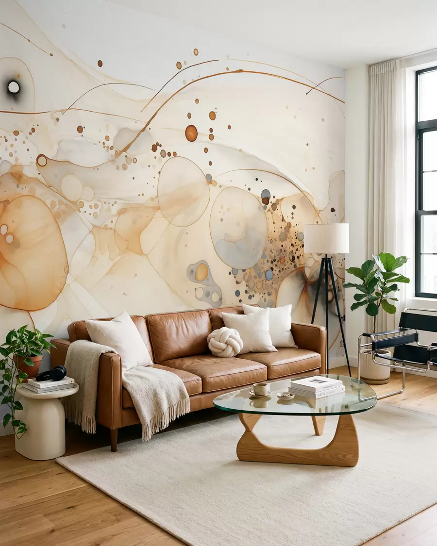 fototapeter Abstrakt tuschkunst, flydende stil, beige farvepalet  w02744