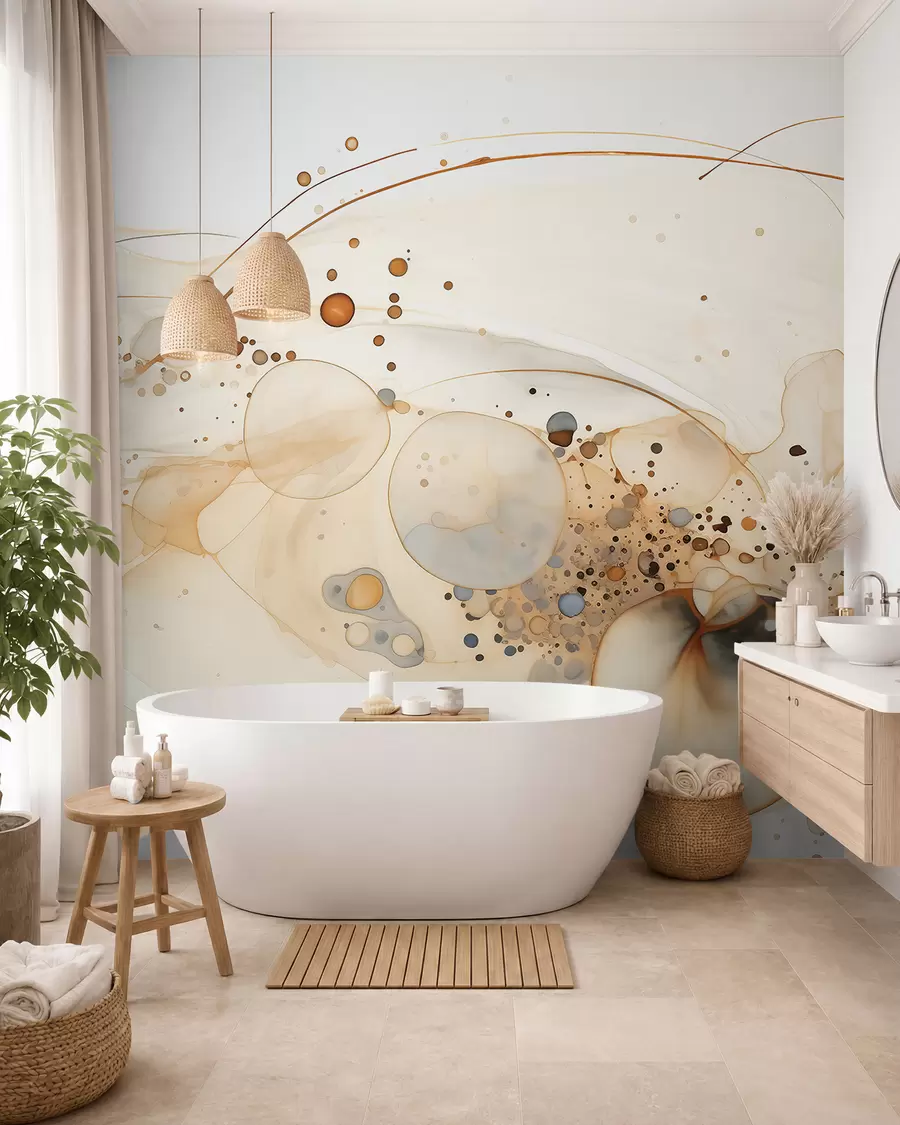 fototapeter Abstrakt tuschkunst, flydende stil, beige farvepalet  w02744
