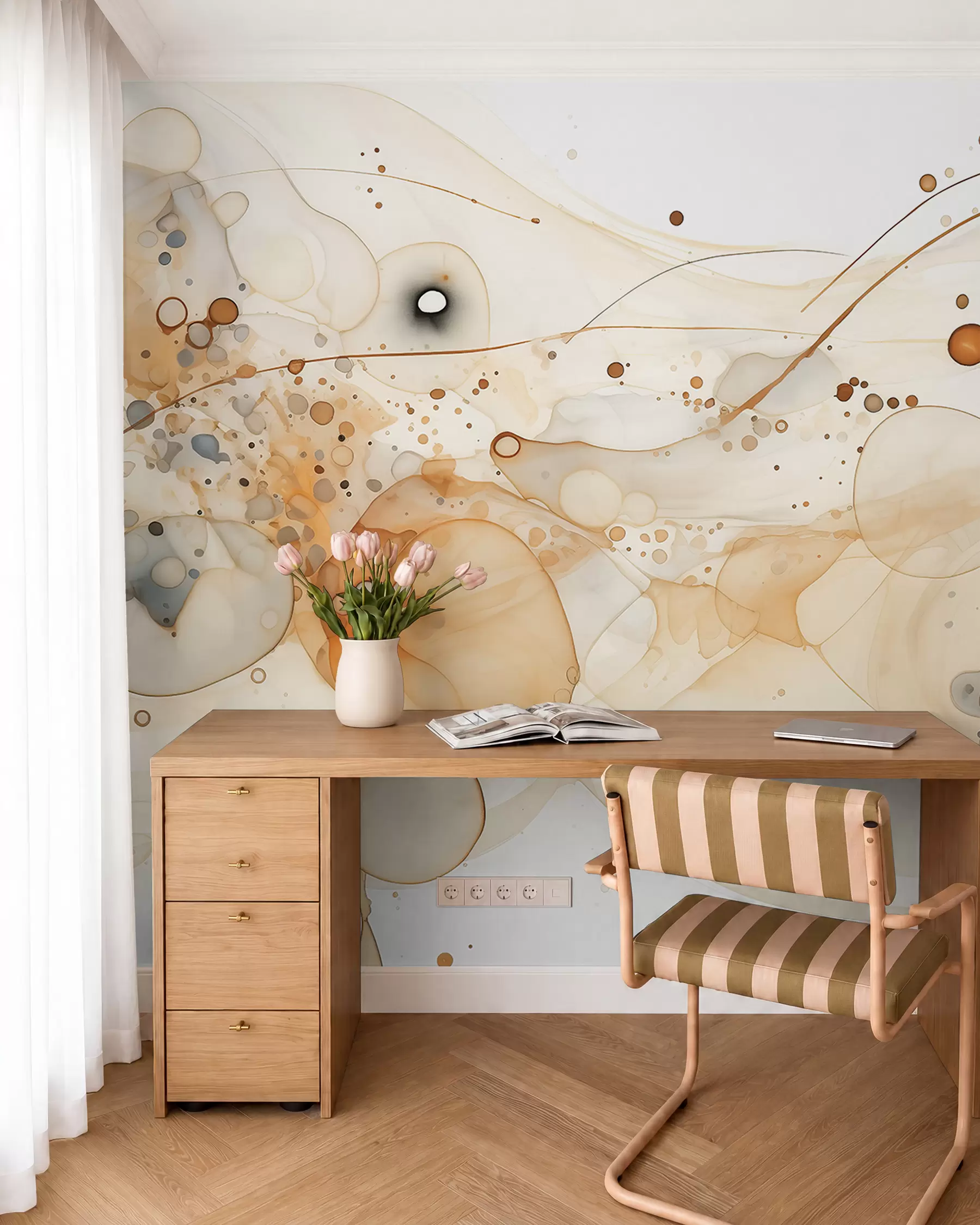 fototapeter Abstrakt tuschkunst, flydende stil, beige farvepalet  w02744
