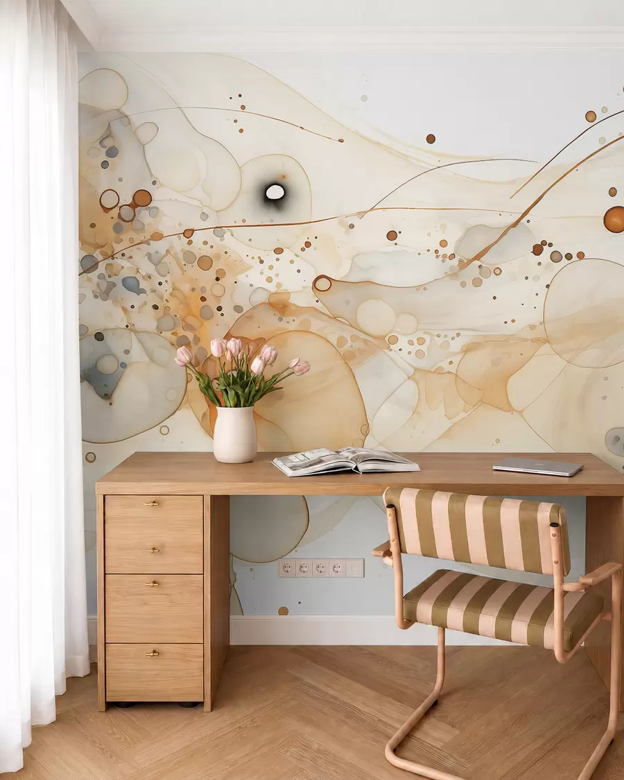 fototapeter Abstrakt tuschkunst, flydende stil, beige farvepalet  w02744