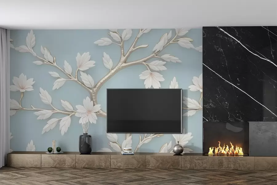 fototapeter En blomstrende gren er malet i oliestil w02842