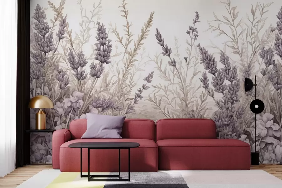 Fototapete Aquarell blühendes Feld in Pastellfarben w02847