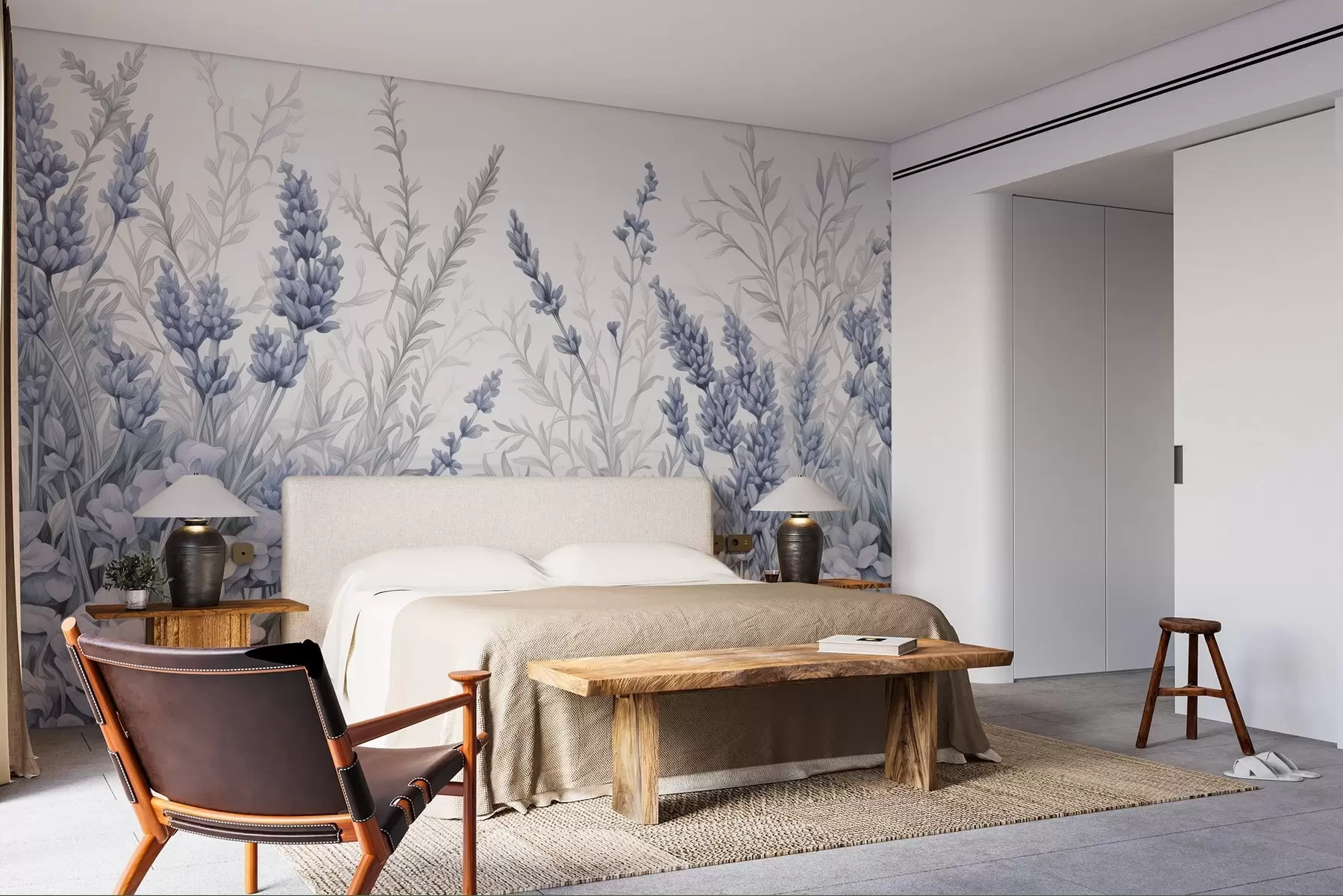 Murale Aquarelle d'un champ fleuri aux couleurs pastel w02847v1