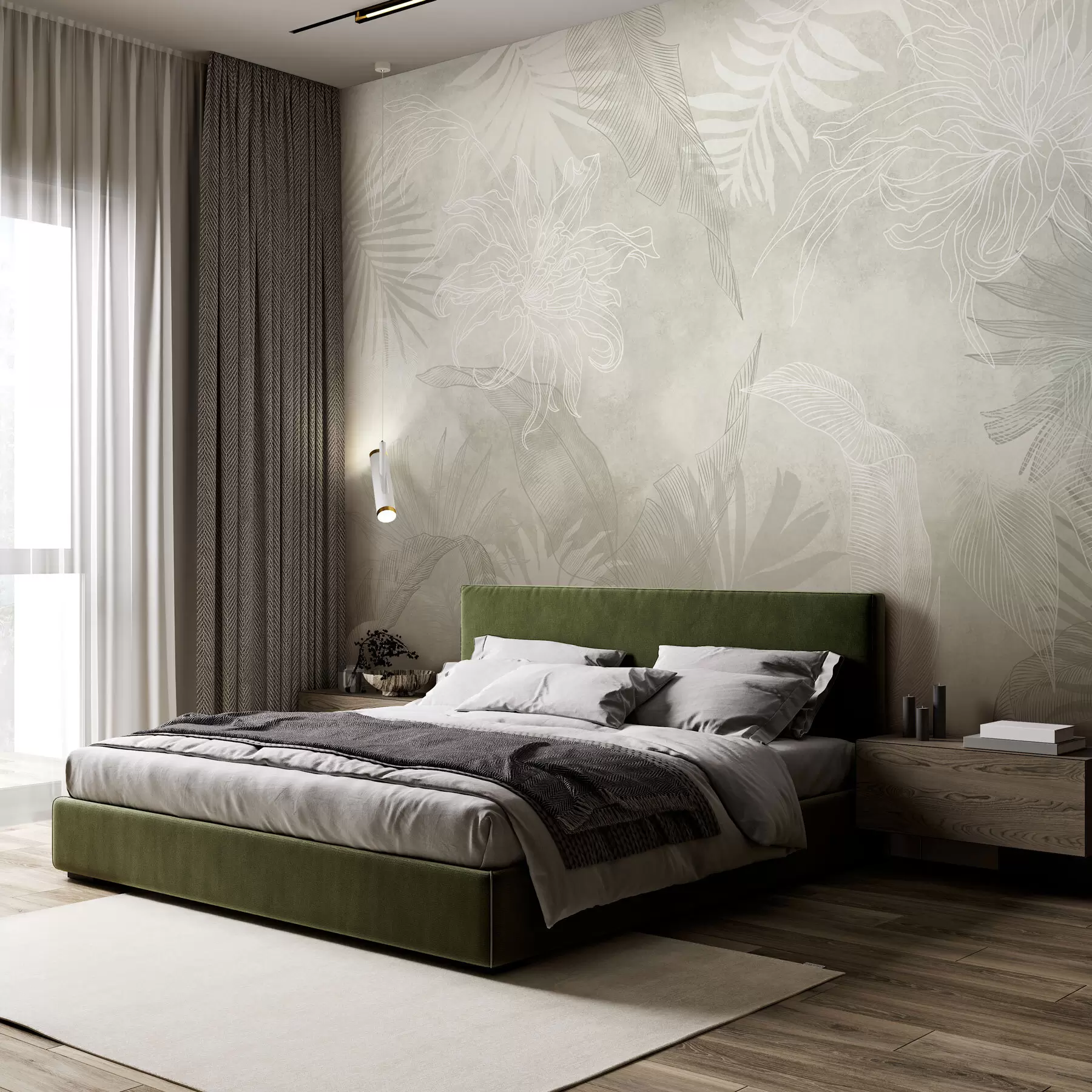 Murale Feuillage tropical à effet grunge avec une teinte verte w02737v2