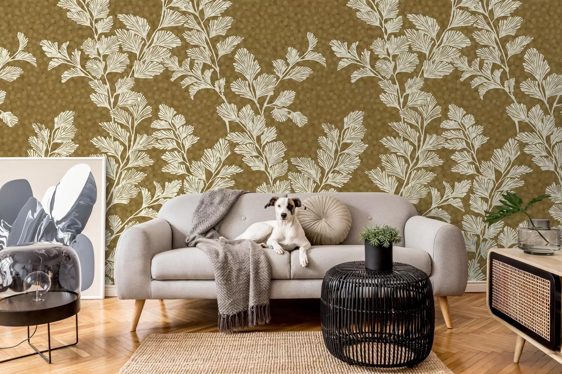 Murale Branches exquises sur fond brun-orange w02784