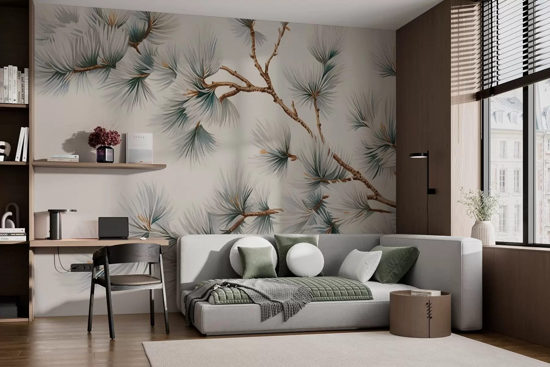 fototapeter Imitation af fyrretræsgren i akvarel w02888